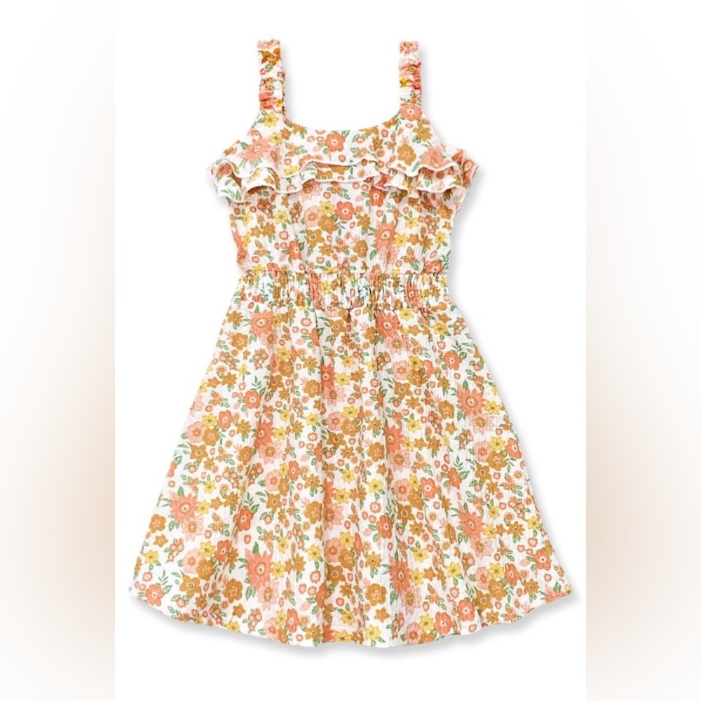 Sleeveless Yellow Floral Ruffle Summer Dress